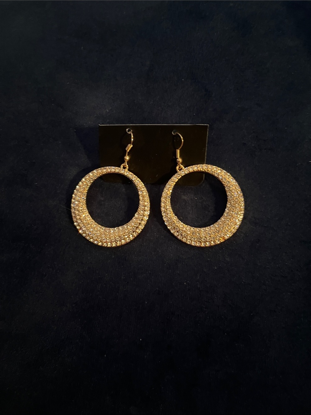 Gold Crystal Pave Hoop Drop Earrings - Elegant Women's Jewelry